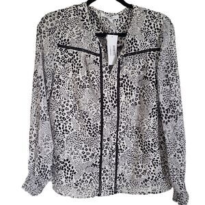 Single Thread Ladder Stitch Semi-Sheer Animal Print Blouse Medium